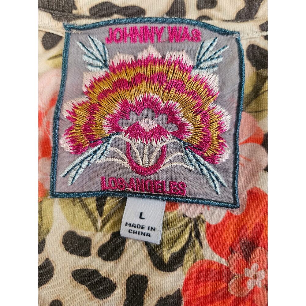 Johnny Was Tiered Boho Chic Midi Dress Animal Floral Print Sz L 3/4 Sleeves - Picture 7 of 8